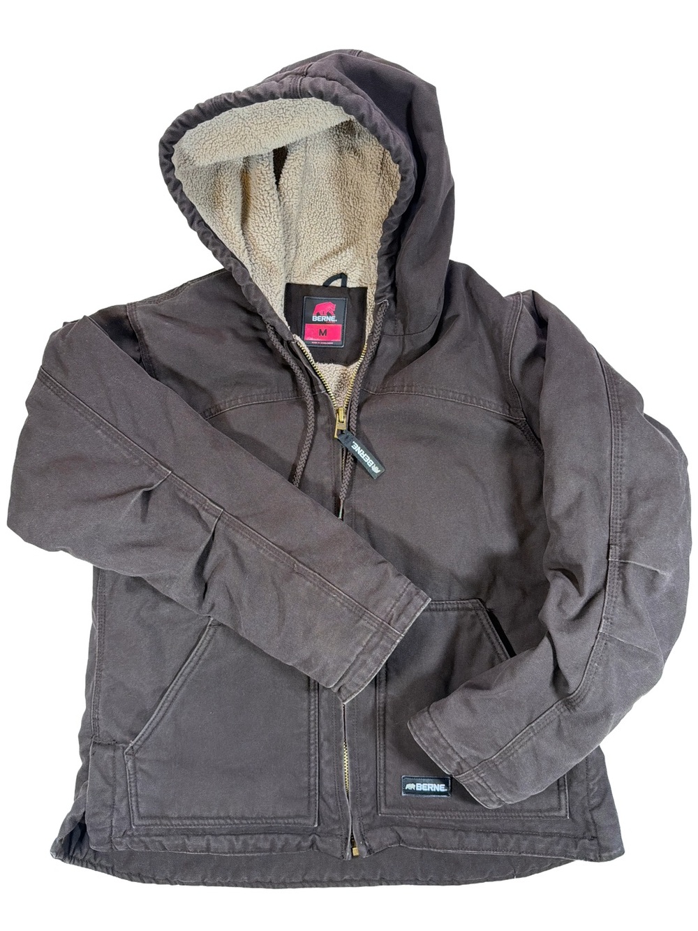 Berne Ladies Brown Sherpa Lined Hooded Work Jacket Coat Size M